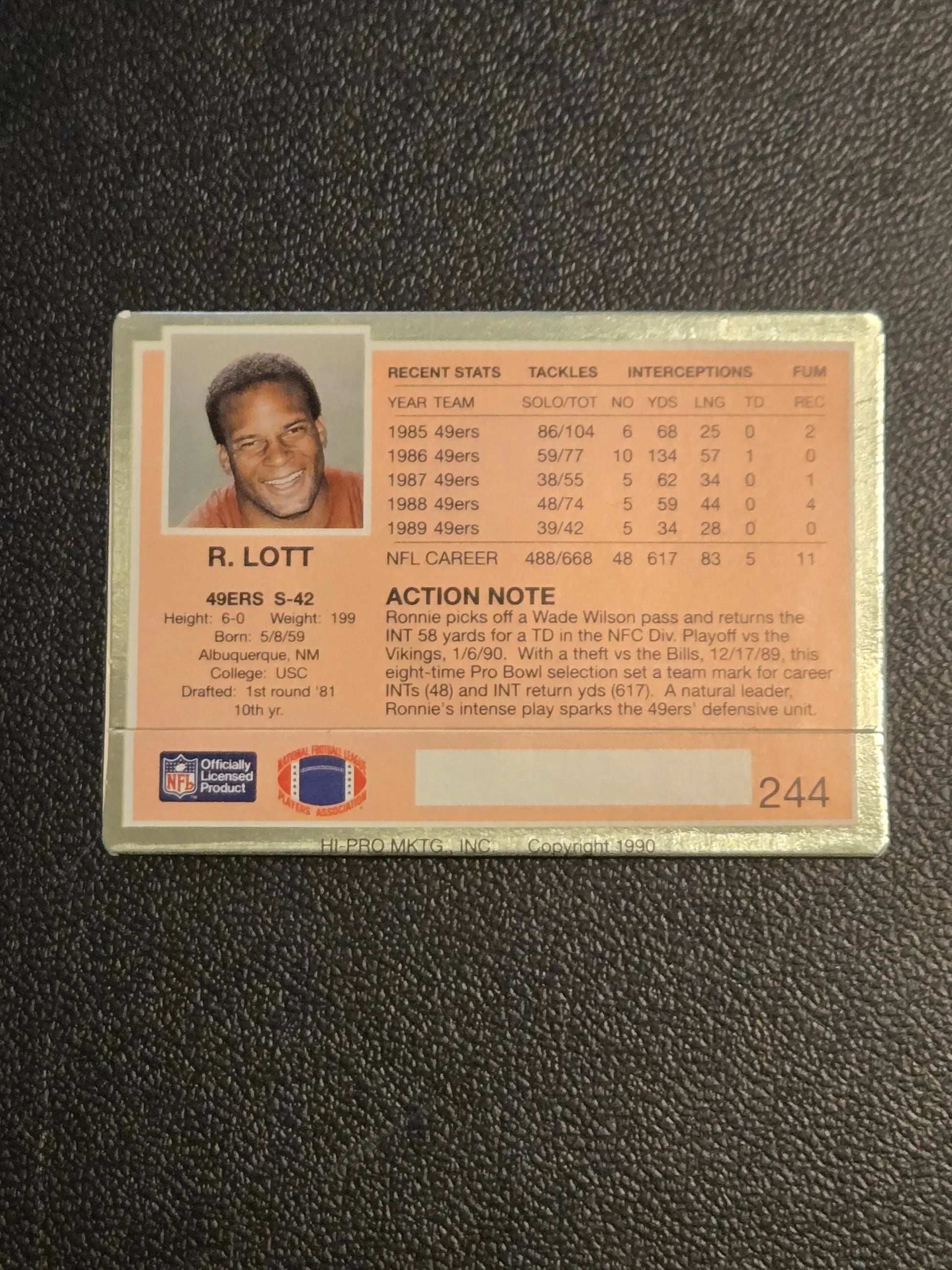 1990 Action Packed #244 Ronnie Lott - Football Card Single