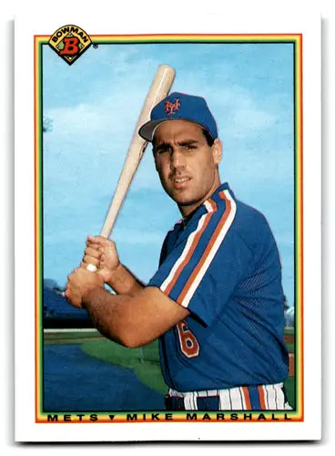Original gloss baseball trading card of Mike Marshall NM-MT from 1990 Bowman Mets