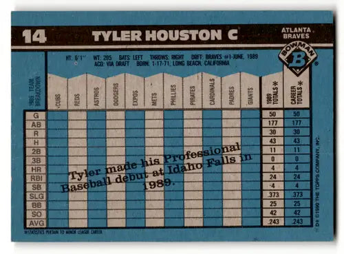 1990 Bowman #14 Tyler Houston EX/NM RC Rookie Braves - Baseball Card Single