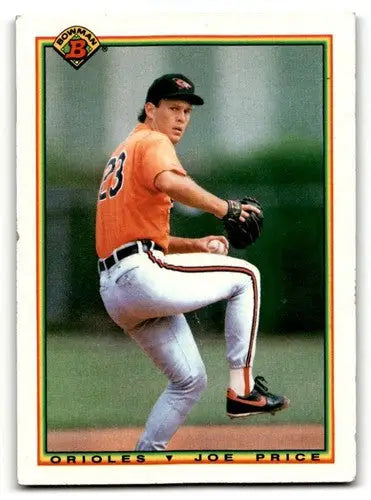 Original gloss Joe Price Baltimore Orioles baseball card from 1990 Bowman #245