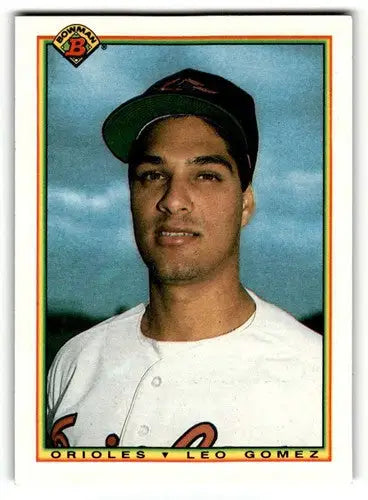 Original gloss Leo Gomez Baltimore Orioles baseball card from 1990 Bowman series