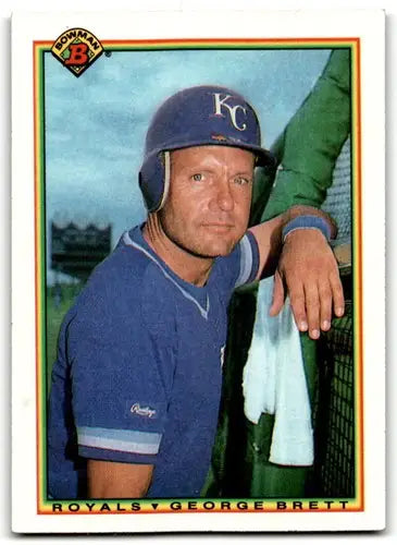 Original gloss George Brett baseball card from 1990 Bowman series featuring Royals