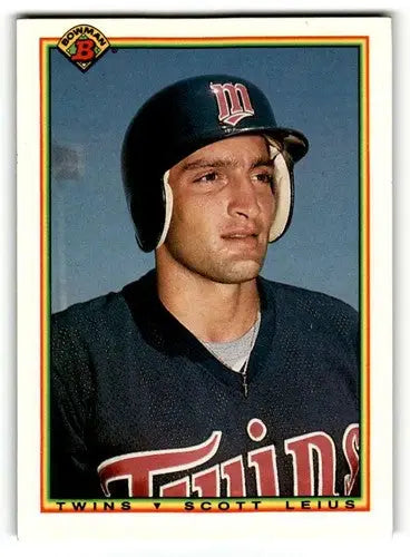 1990 Bowman Scott Leius Minnesota Twins baseball card with original gloss, collectible item