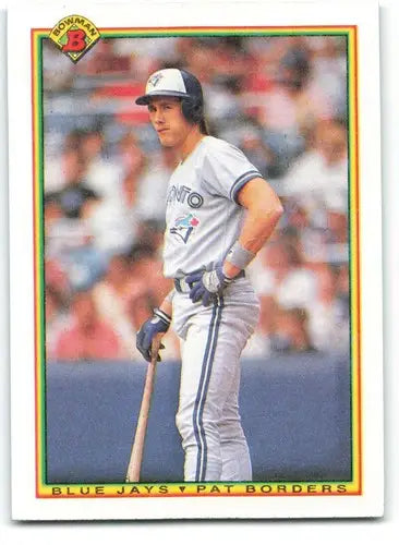 Original gloss Pat Borders baseball card from 1990 Bowman Blue Jays collection