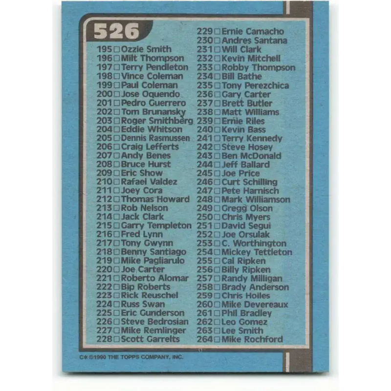 1990 Bowman #526 Checklist 133-264 NM-MT Checklist Baseball Card - Baseball Card Single