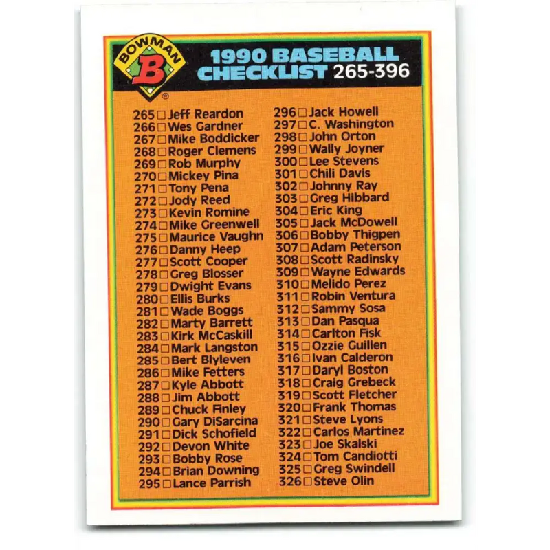 1990 Bowman #527 Checklist 265-396 NM-MT Checklist Baseball Card - Baseball Card Single