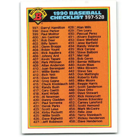 1990 Bowman #528 Checklist 397-528 NM-MT Checklist Baseball Card - Baseball Card Single