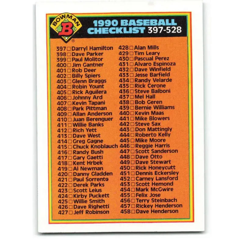 1990 Bowman #528 Checklist 397-528 NM-MT Checklist Baseball Card - Baseball Card Single