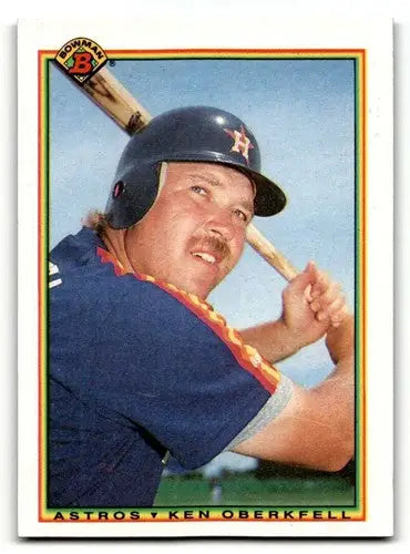 Original gloss Ken Oberkfell Houston baseball card from 1990 Bowman #74 Oberkfell Houston Astros