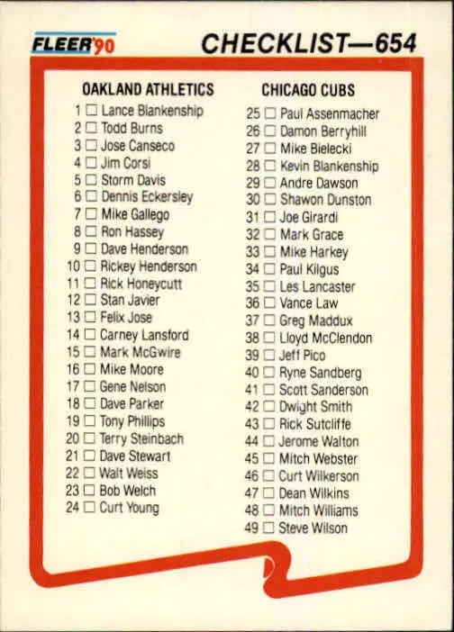 1990 Checklist Fleer Baseball Card #654 - Baseball Card Single