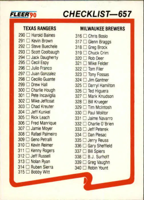 1990 Checklist Fleer Baseball Card #657 - Baseball Card Single