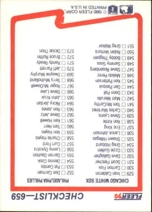 1990 Checklist Fleer Baseball Card #659 - Baseball Card Single