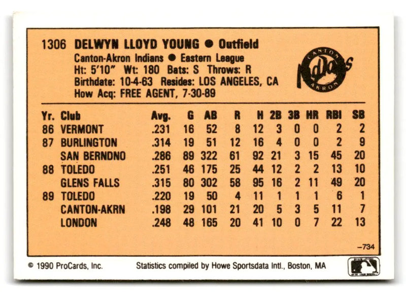 1990 CMC #734 Delwyn Young - Baseball Card Single