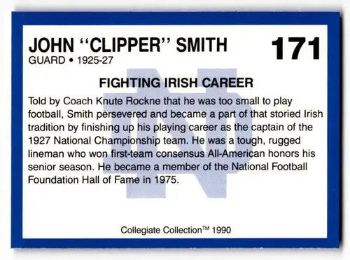 Vintage trading card of John Clipper Smith from Notre Dame Collegiate Collection Notr ID 61200