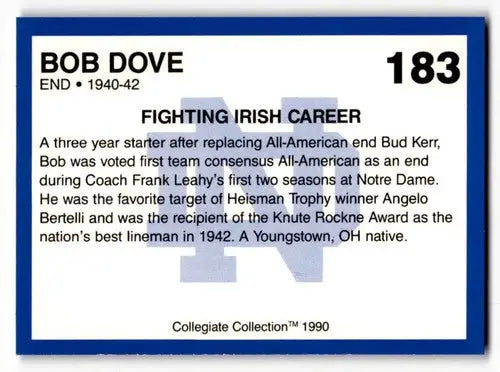 1990 Collegiate Collection Notre Dame #183 Bob Dove Notre Dame Fight ID:61195 - Football Card Single