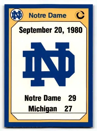 Vintage Notre Dame football score card from September 20, 1980 in Collegiate Collection