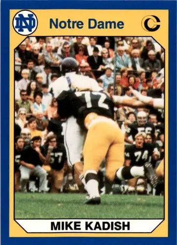 Original gloss Notre Dame football card featuring Mike Kadish from 1990 Collegiate Collection