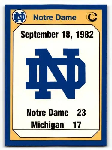 Original gloss Notre Dame vs Michigan football trading card from Collegiate Collection