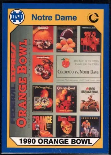 Original gloss 1990 Orange Bowl trading card from Notre Dame Collegiate Collection