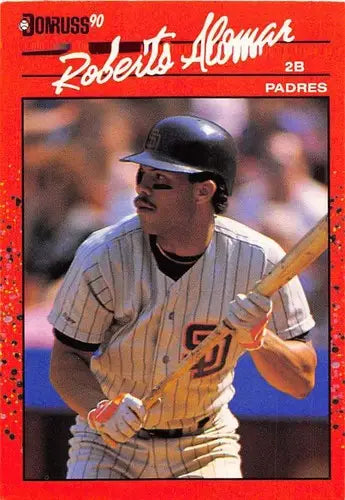 Original gloss Roberto Alomar baseball card 1990 Donruss NM-MT Padres ID 4807