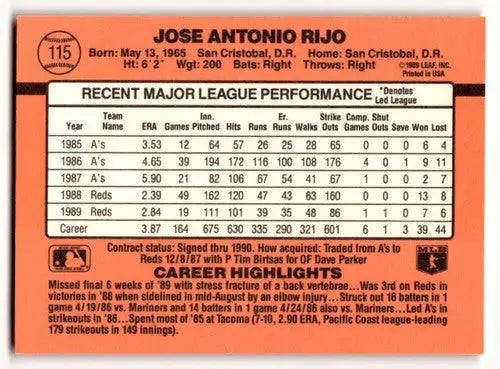Original gloss Jose Rijo Cincinnati baseball card from 1990 Donruss