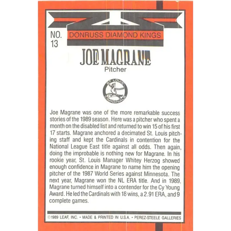 1990 Donruss #13 Joe Magrane DK VG-EX St. Louis Cardinals Baseball Card - Baseball Card Single