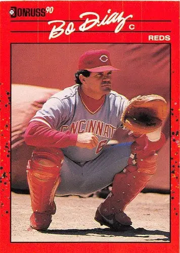 Original gloss Bo Diaz NM-MT Reds baseball card from 1990 Donruss #139