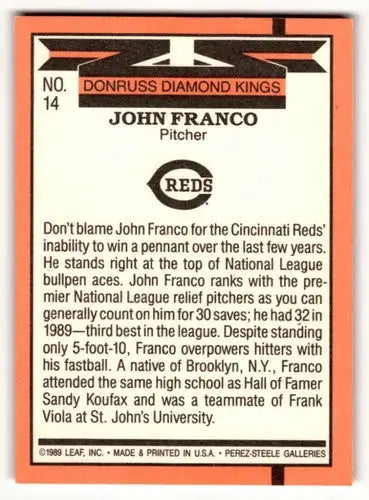 1990 Donruss #14 John Franco Cincinnati Reds Baseball Cards EX/NM ID:54640 - Baseball Card Single