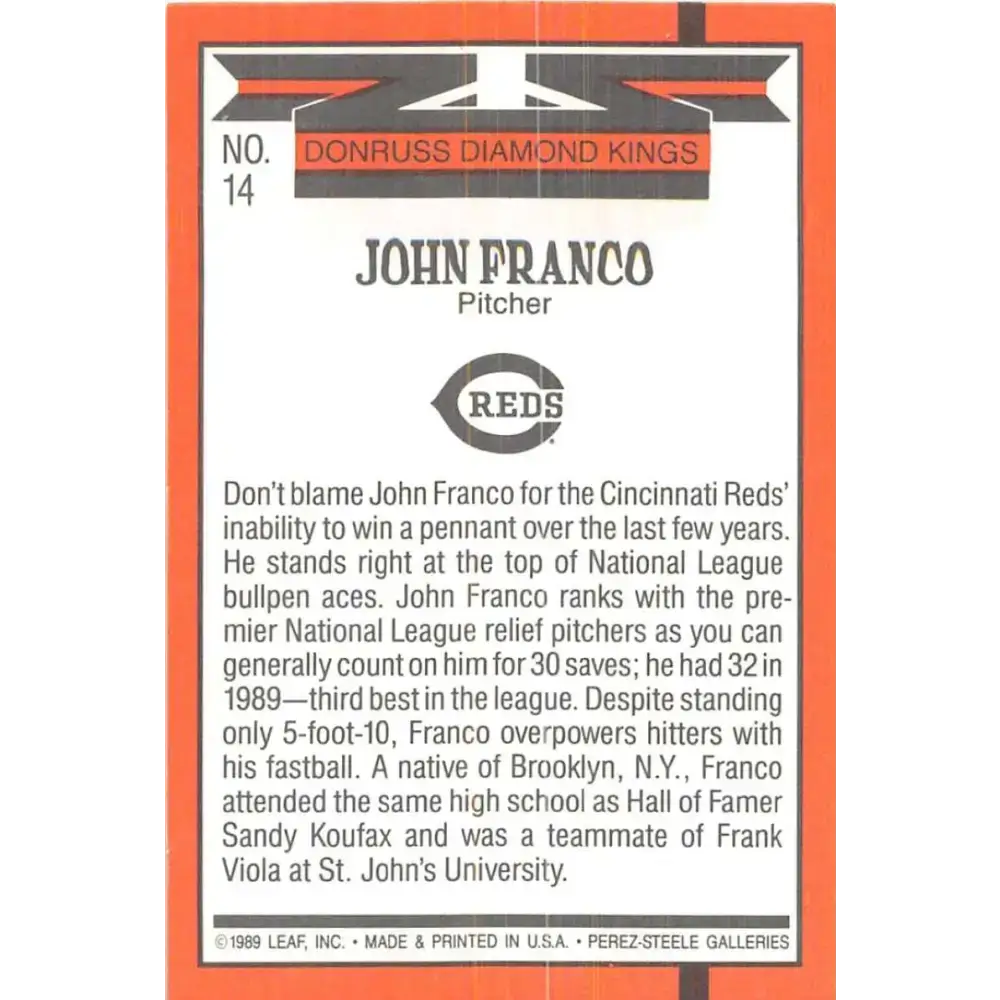 1990 Donruss #14 John Franco DK VG-EX Cincinnati Reds Baseball Card - Baseball Card Single