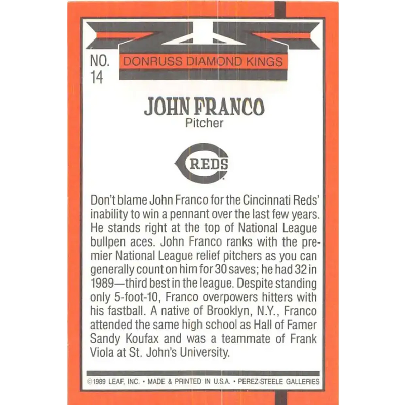 1990 Donruss #14 John Franco DK VG-EX Cincinnati Reds Baseball Card - Baseball Card Single