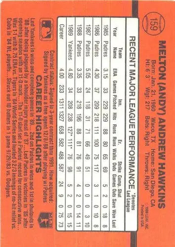 1990 Donruss #159 Andy Hawkins NM-MT Yankees - Baseball Card Single