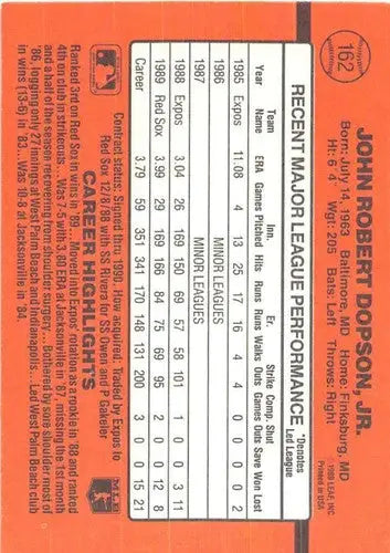 1990 Donruss #162 John Dopson NM-MT Red Sox - Baseball Card Single