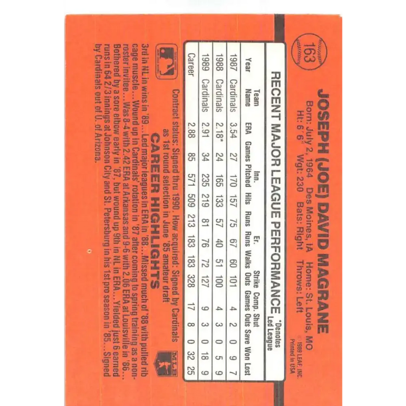 1990 Donruss #163 Joe Magrane VG-EX St. Louis Cardinals Baseball Card - Baseball Card Single