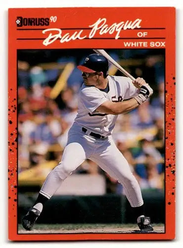 Original gloss Dan Pasqua Chicago baseball card from 1990 Donruss featuring Pasqua Chicago White Sox team
