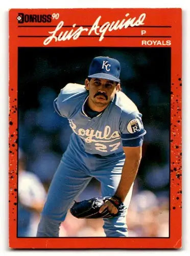 Original gloss Luis Aquino Kansas City Royals baseball card from 1990 Donruss series