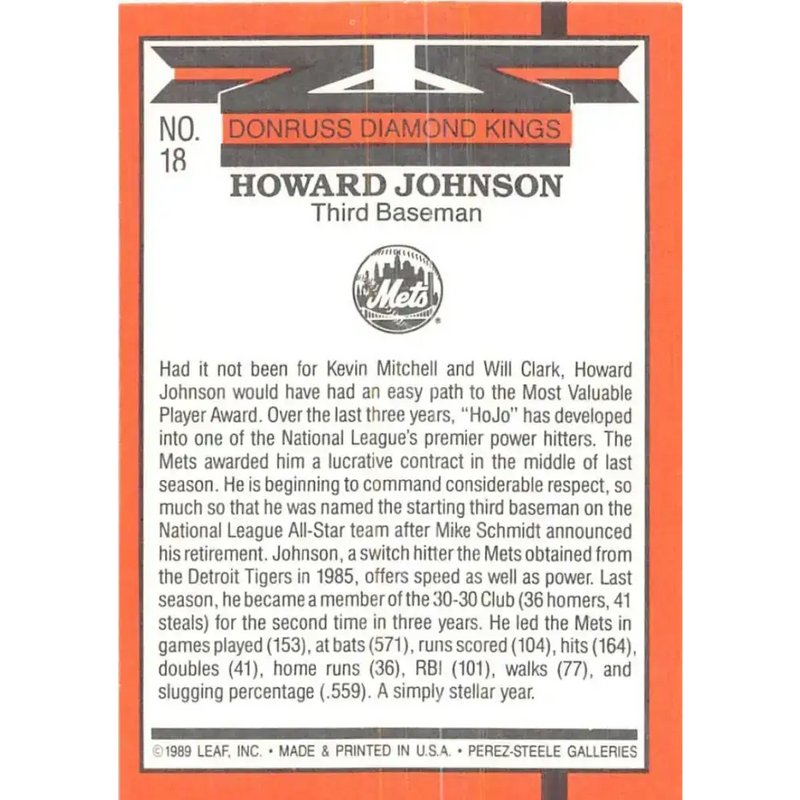 1990 Donruss #18 Howard Johnson DK VG-EX New York Mets Baseball Card - Baseball Card Single