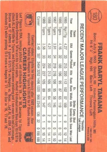 1990 Donruss #180 Frank Tanana NM Near Mint Tigers - Baseball Card Single