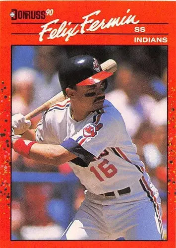 Original gloss Felix Fermin baseball card NM-MT from 1990 Donruss Indians season
