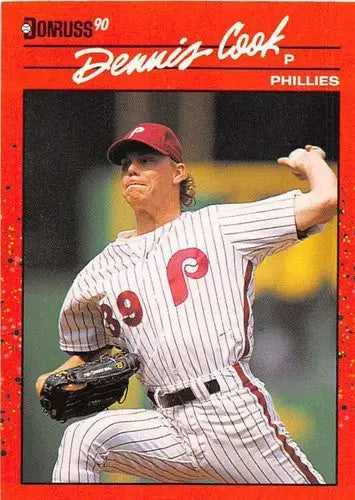 Original gloss Dennis Cook baseball card from 1990 Donruss NM-MT Phillies
