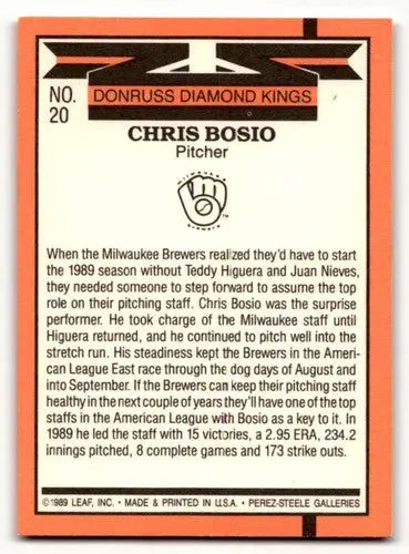 Baseball card back featuring original gloss of Chris Bosio Phillies Baseball Cards 1990 Donruss