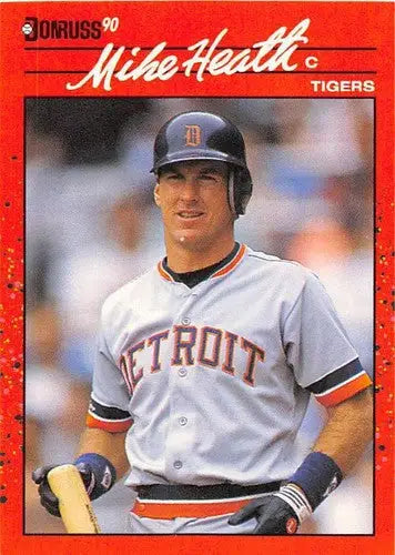 Original gloss Mike Heath baseball card 1990 Donruss NM-MT Tigers ID 4862