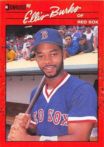 Ellis Burks baseball card with original gloss from 1990 Donruss Red Sox series