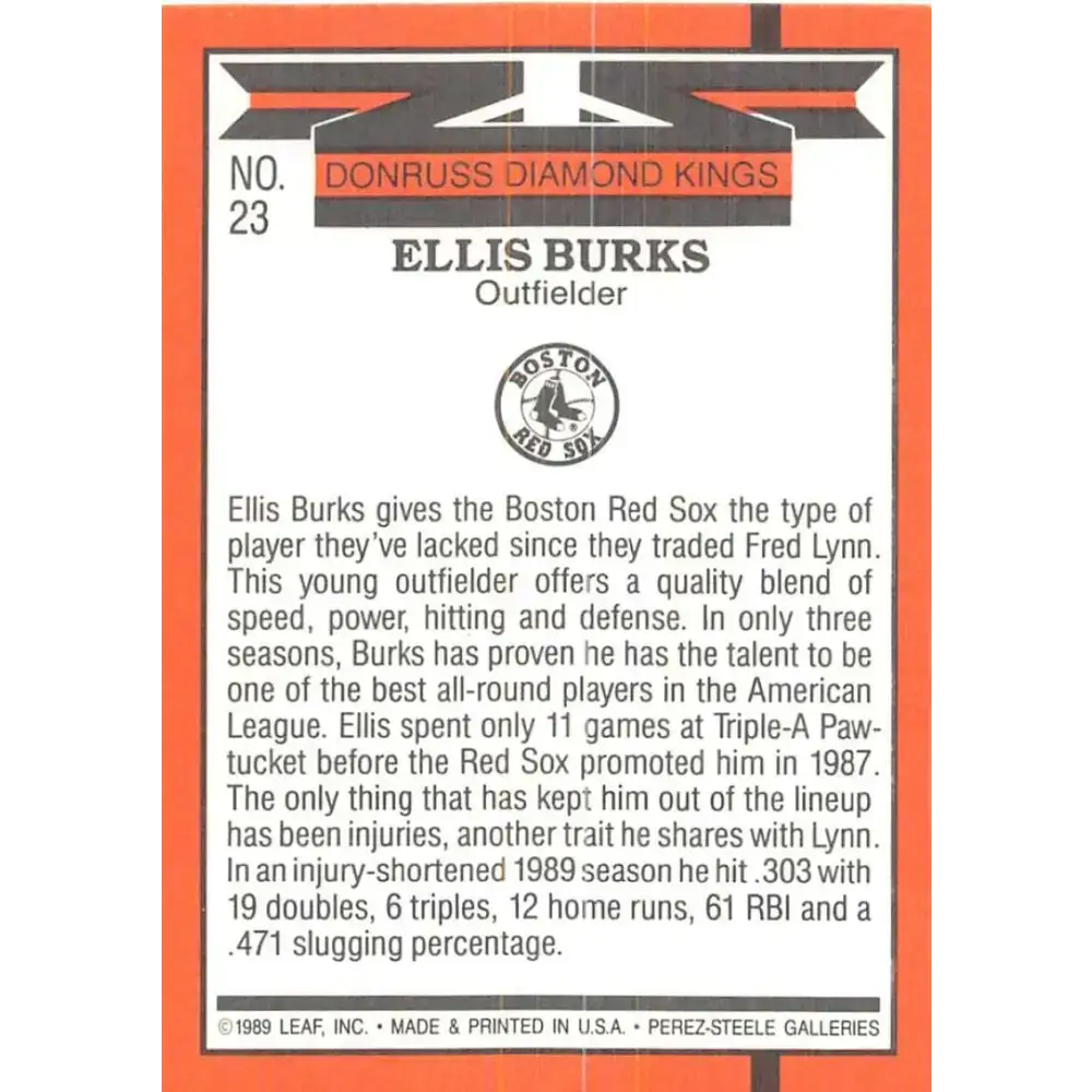 1990 Donruss #23 Ellis Burks DK VG-EX Boston Red Sox Baseball Card - Baseball Card Single