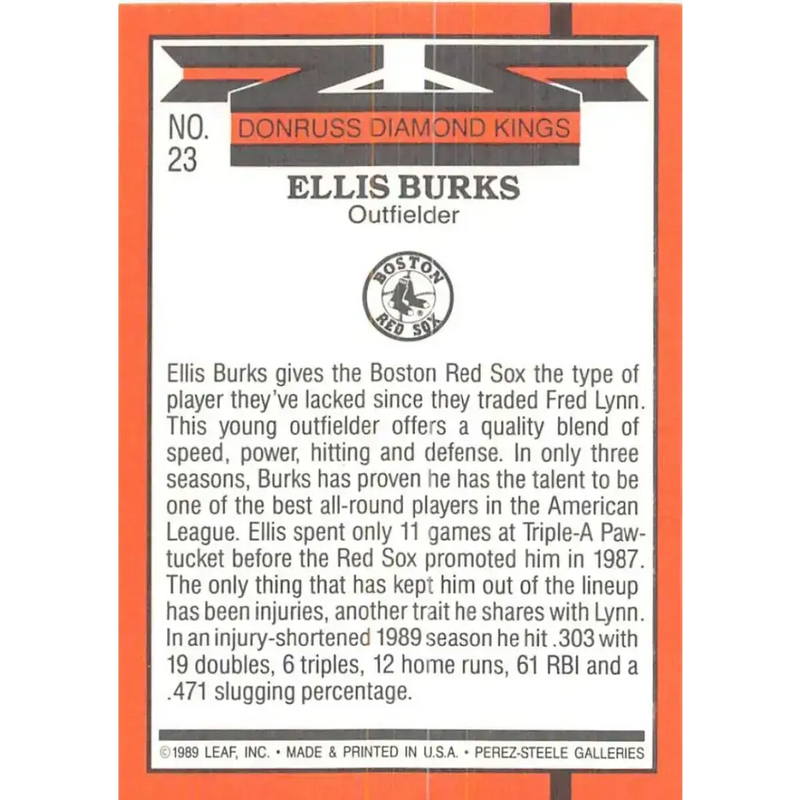 1990 Donruss #23 Ellis Burks DK VG-EX Boston Red Sox Baseball Card - Baseball Card Single