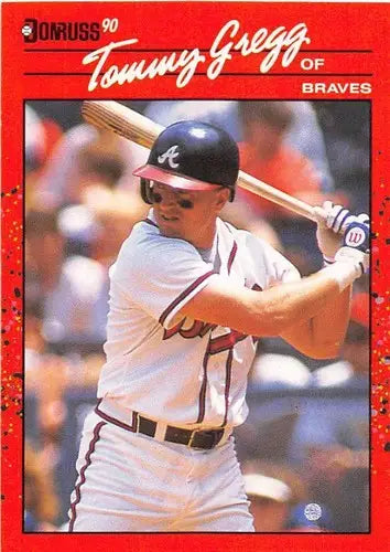 Original gloss 1990 Donruss Tommy Gregg baseball card NM-MT Braves ID 4931