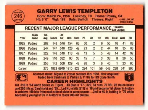 1990 Donruss #246 Garry Templeton San Diego Padres Baseball Cards EX ID:56196 - Baseball Card Single