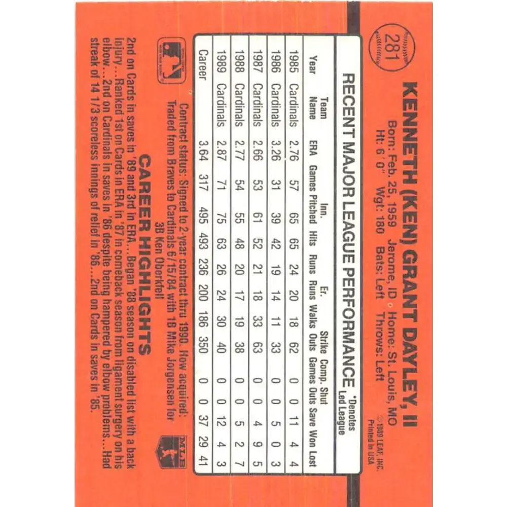 1990 Donruss #281 Ken Dayley VG-EX St. Louis Cardinals Baseball Card - Baseball Card Single