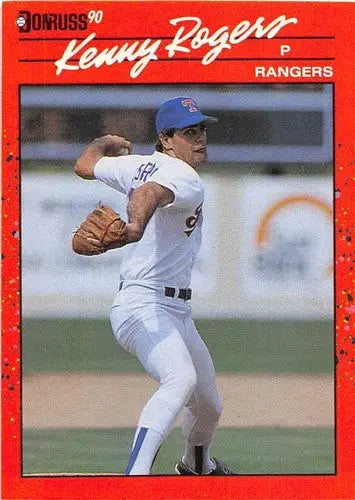 Kenny Rogers baseball card from 1990 Donruss series with original gloss featuring Rangers