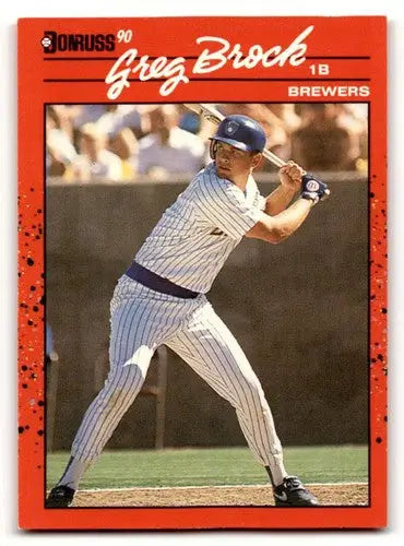 Greg Brock Milwaukee Brewers baseball card with original gloss from 1990 Donruss series