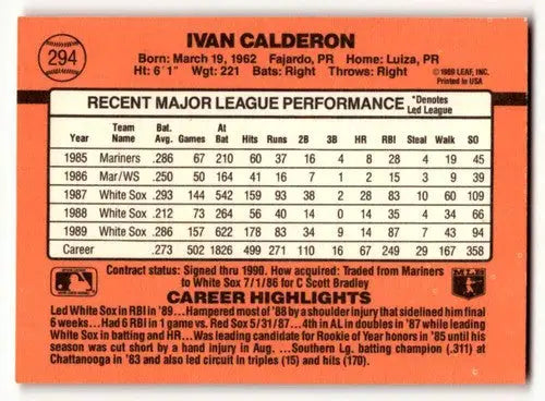 Original gloss 1990 Donruss Ivan Calderon Chicago White Sox baseball card